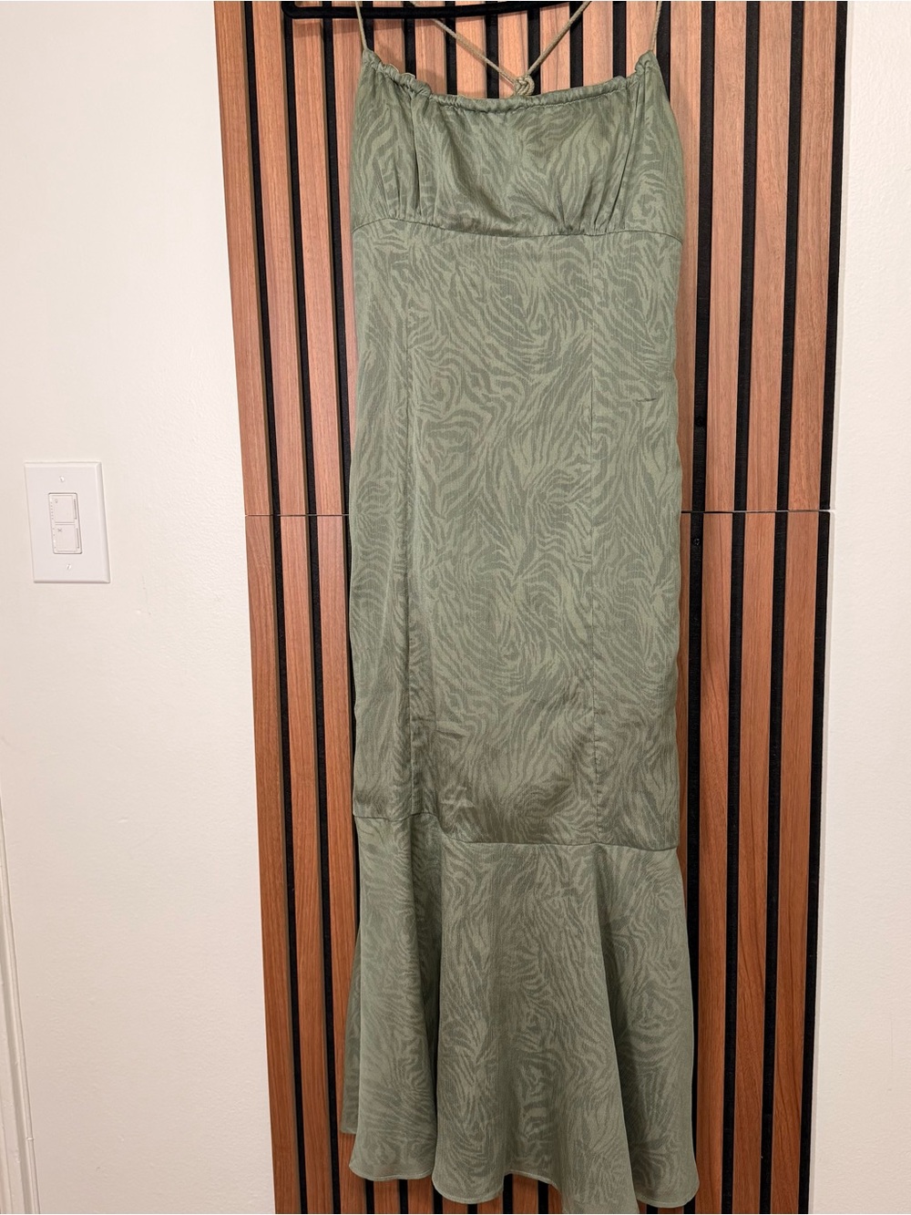 Animal Print Olive Green Sleeveless Maxi Dress S